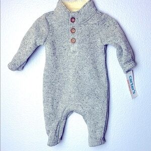 Carter's Gray Bunting One Piece with Mock Neck Henley Fleece Lined Collar